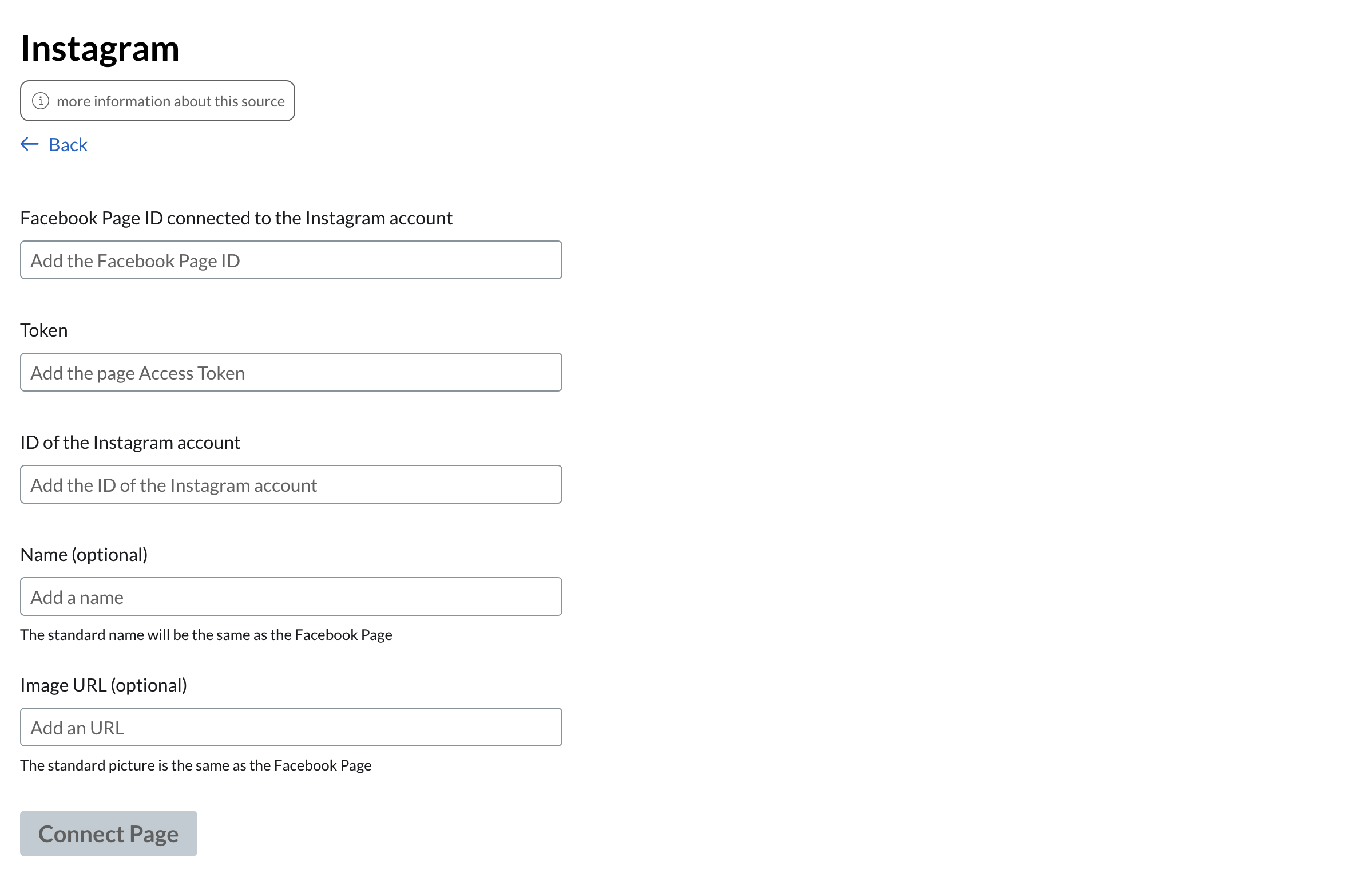 Instagram connect form