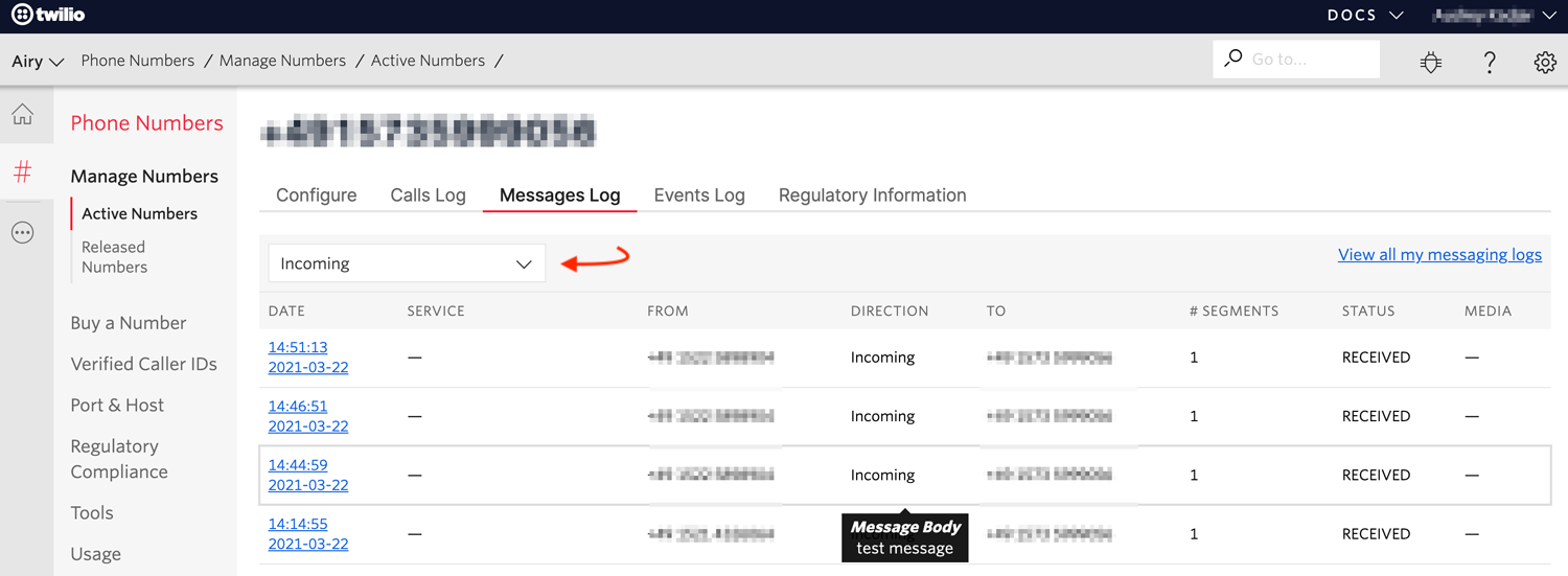 Twilio webhook