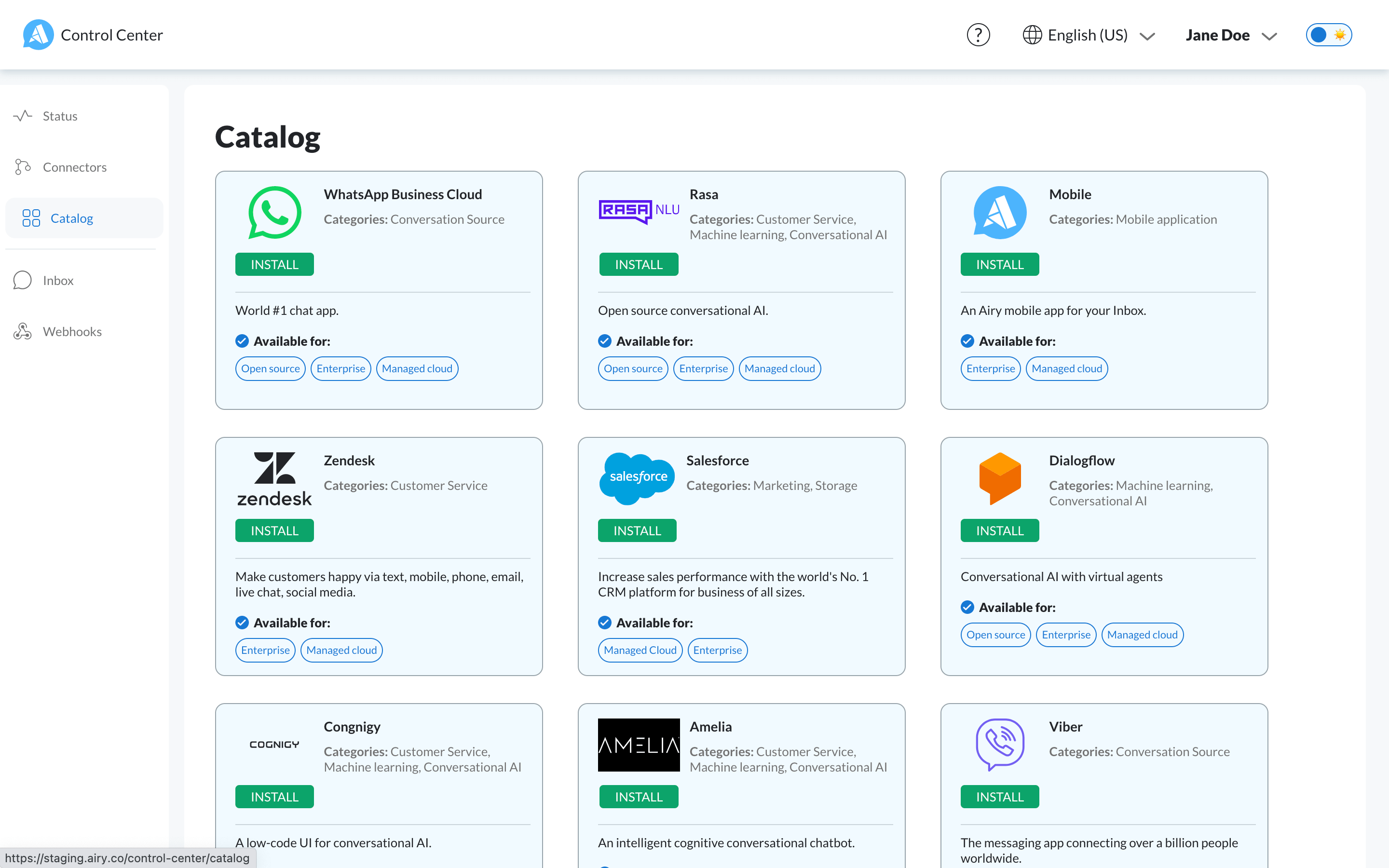 Control Center Catalog Example